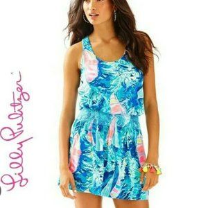 NWOT Lilly Pulitzer Tideline Dress Blue Hey Bay Bay Smocked Waist Medium